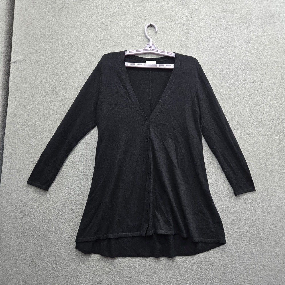 J Jill Women Cardigan M PETITE Black Button Long Sleeve Duster Tunic